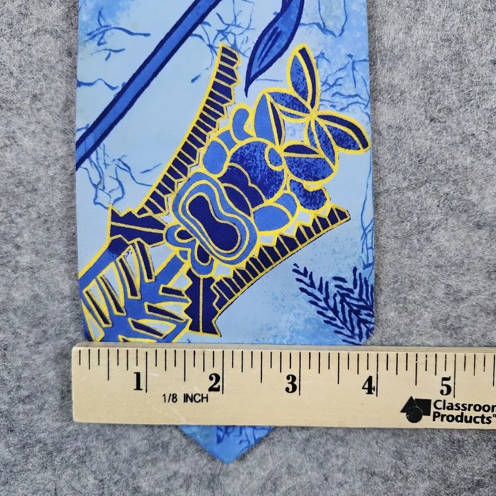 Kole Kole Hawaii‎ 100% Polyester Tie Blues & Bright Yellows Abstract Print 55x4